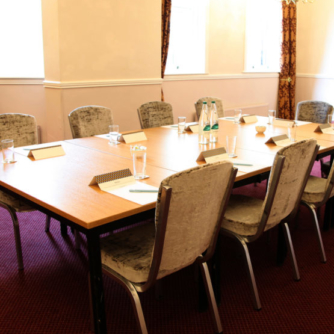 The Trent Room at Mercure Burton Upon Trent Newton Park Hotel, set up for a boardroom meeting
